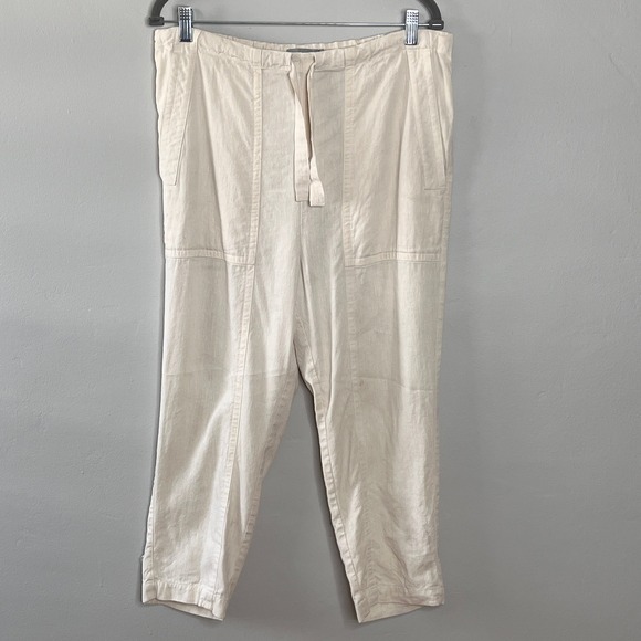 Vince Linen Silk Drawstring Crop Pants Women's M Cream Casual Minimalist Beach - Picture 1 of 9